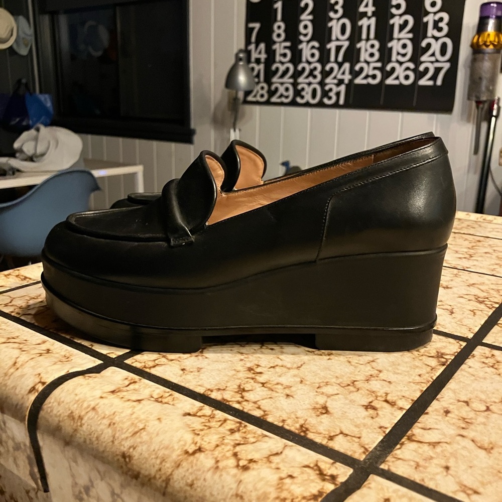Robert Clergerie Black Wedge Loafers